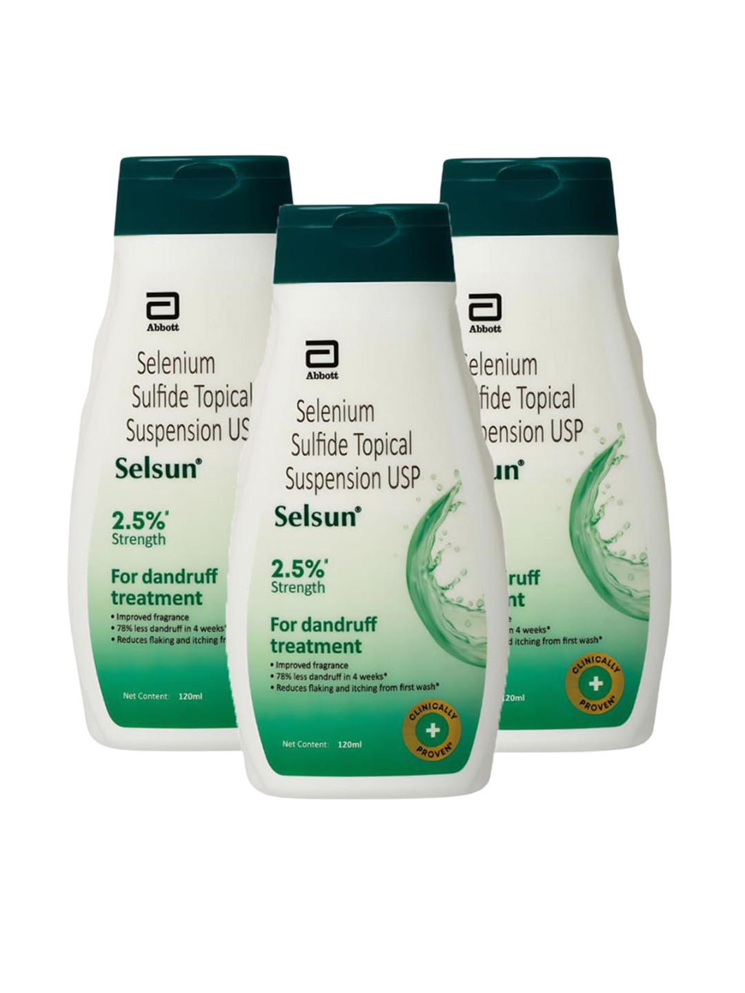 Selsun Set of 3 Selenium Sulfide Topical Suspension USP Anti Dandruff Shampoo- 120ml  Each