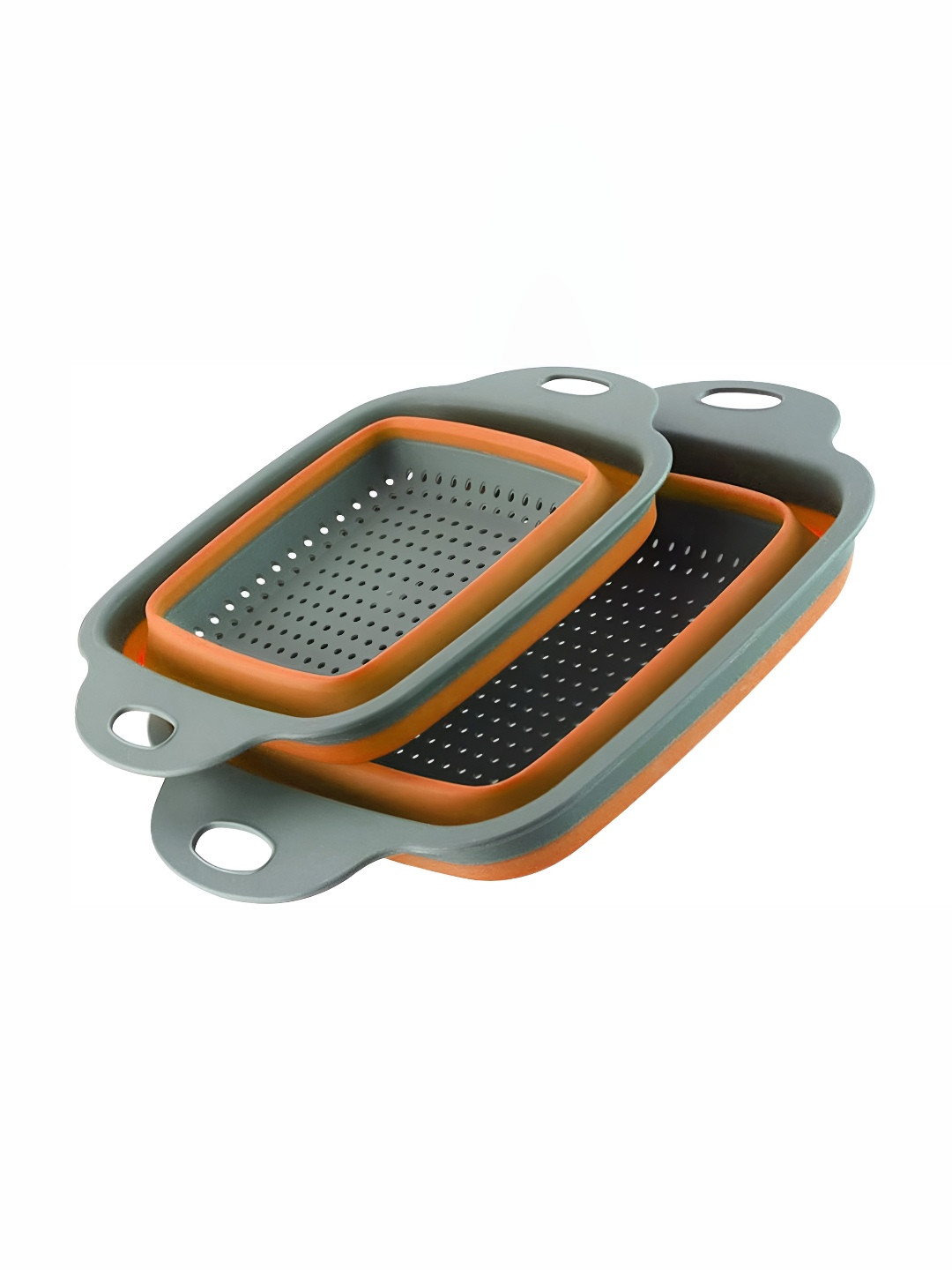 We3 Orange & Grey 2 Pieces Easy To Clean Core Silicone Fruit & Vegetable Basket