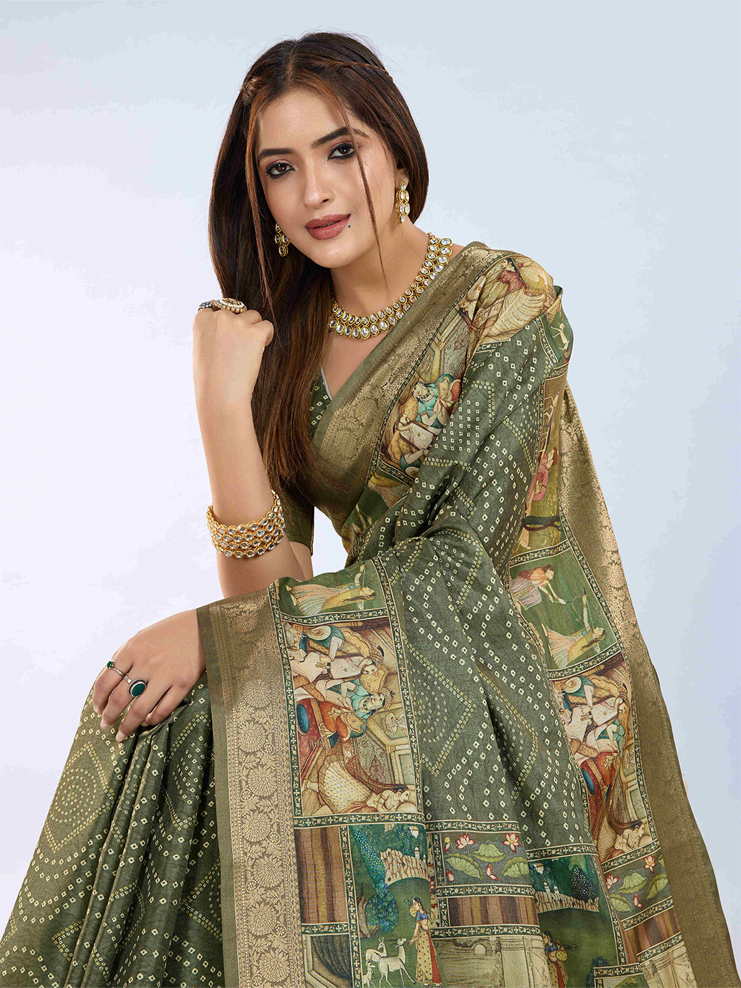 PBS PRINTS Bandhani Printed Zari Saree