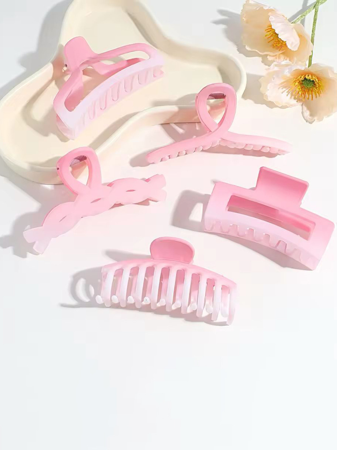 Radhya Accessories Women Set of 5 Pink crush Gradient Matte finish Hair Claws