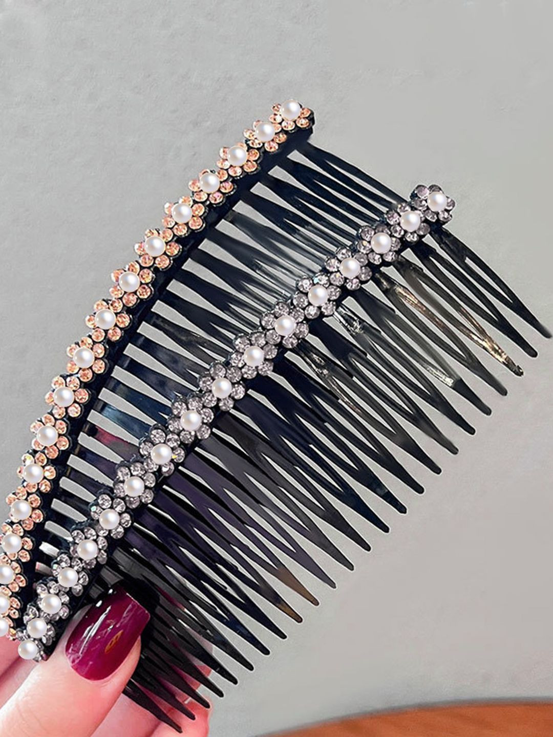 LYKAA Set of 2 Black Pearl & Rhinestone Hair Comb Clips Hair Pins