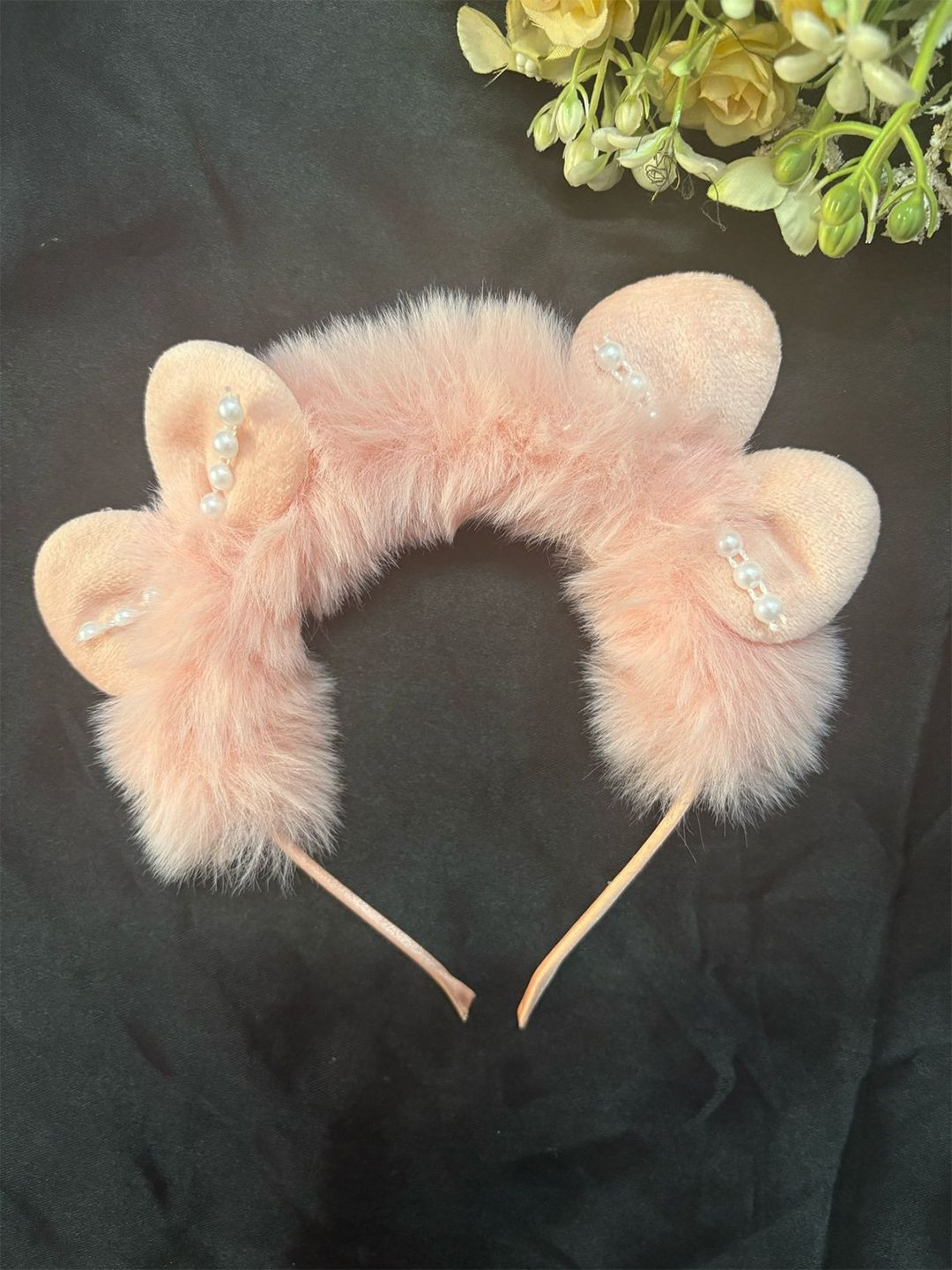 LYKAA Set of 1 Assorted Furry Cat Ear Headband With Pearls