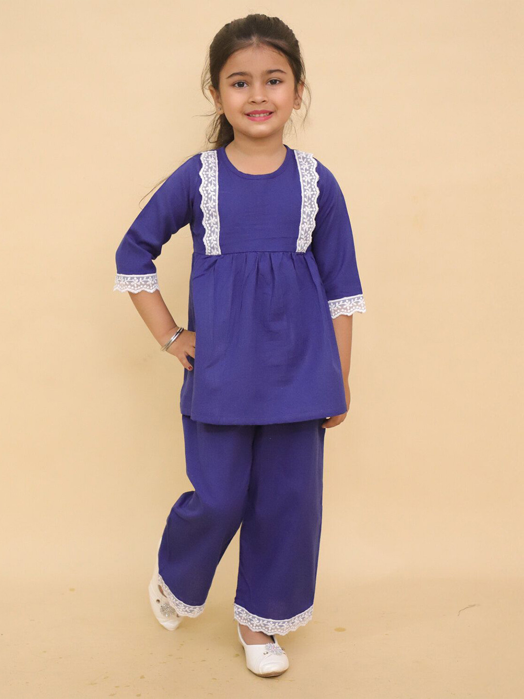 LITTLE GINNIE Girls Round Neck Top With Palazzo