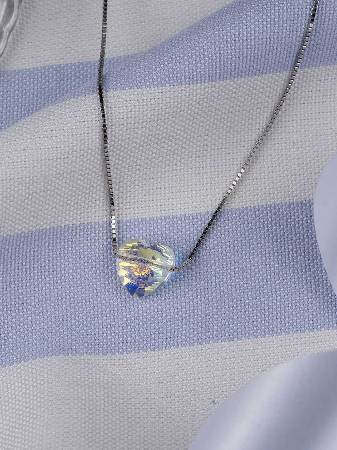 GLYTERS 92.5 Sterling Silver Rhodium-Plated HeartLumina Prism Box Chain