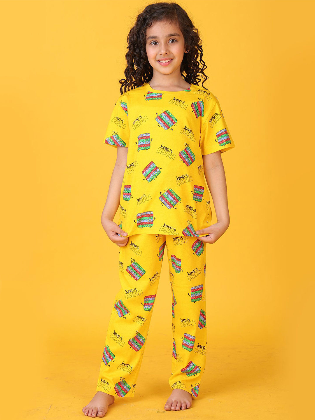 Anthrilo Pop It Yellow Girls Short Sleeves Pyjama Set
