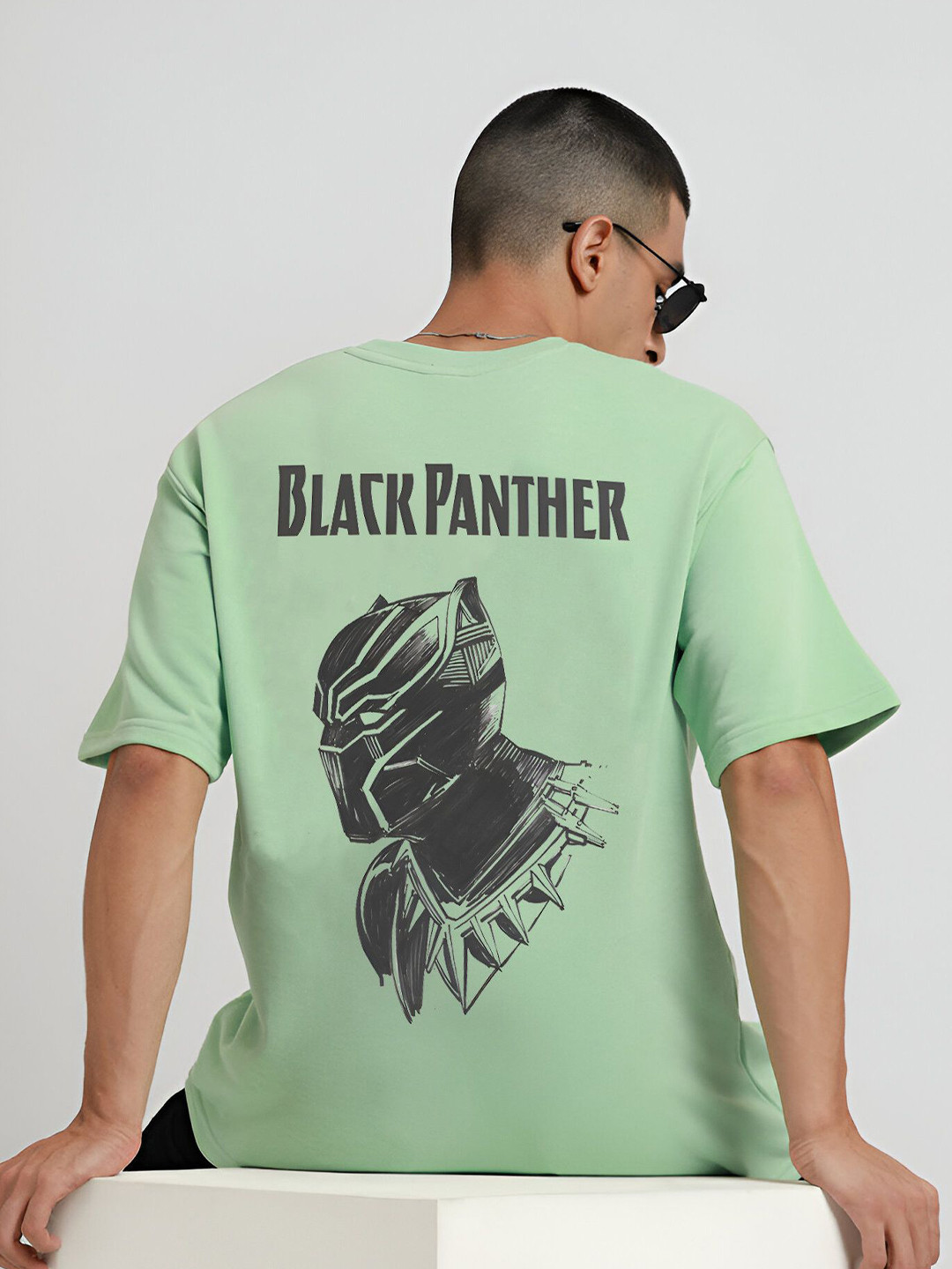 Jack Paris Men Black Panther Printed Round Neck Relaxed Fit T-Shirt