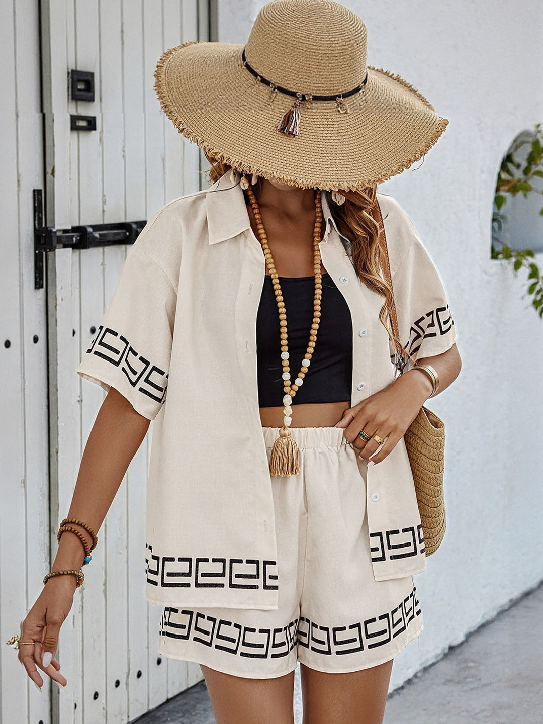 Outzidr Embroidered Hem Shirt & Shorts Co-Ord