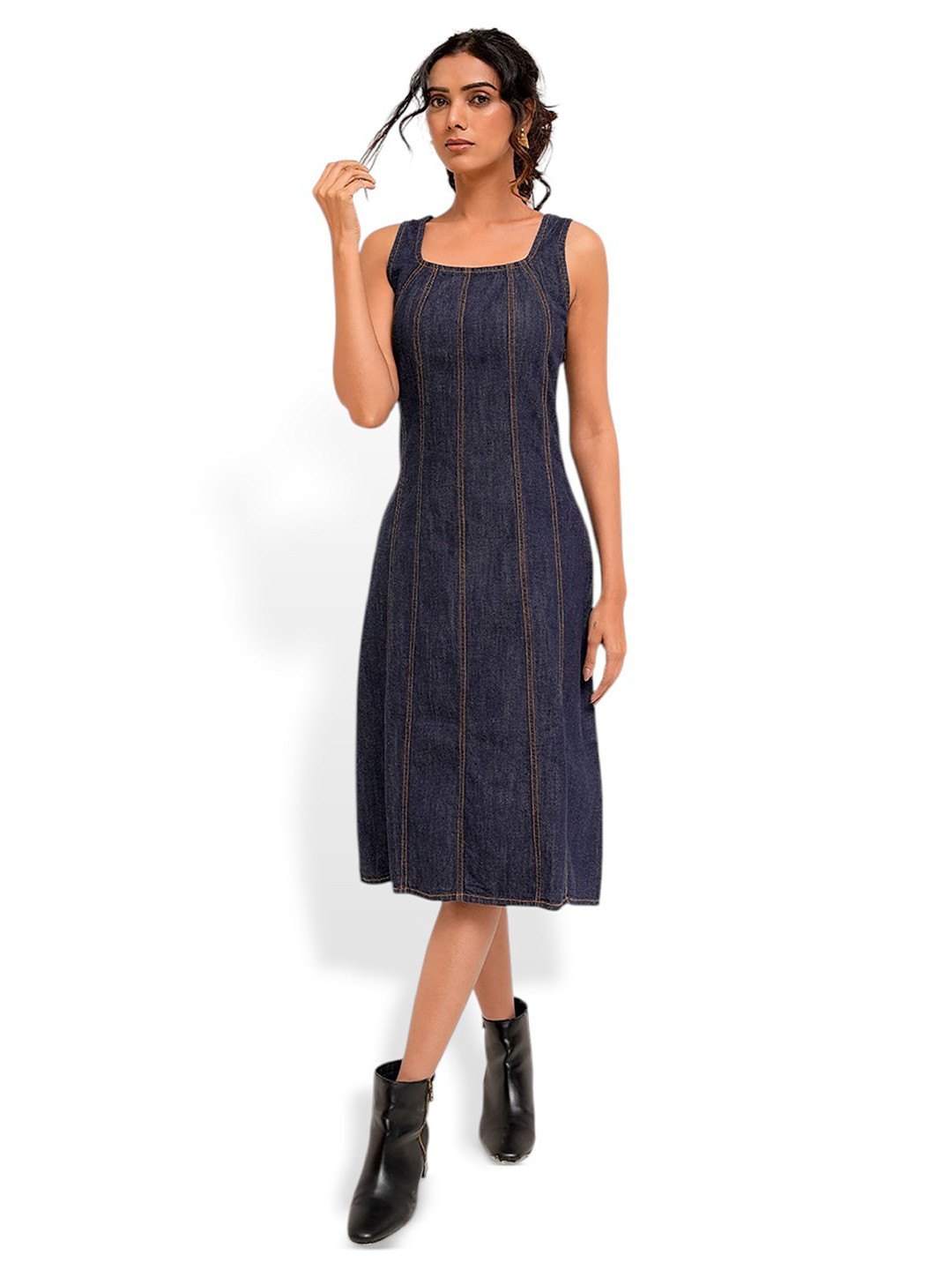 DAYER Women Denim A-Line Maxi Dress