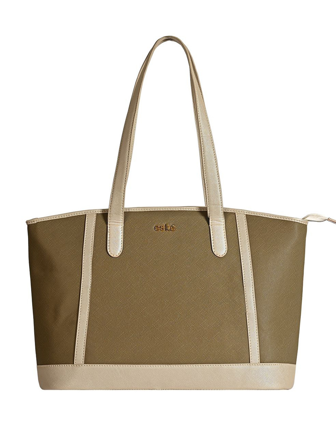 eske Women Multicolor Solid Zip Slip Pocket Trolley Strap Leather Office Casual Tote Bag