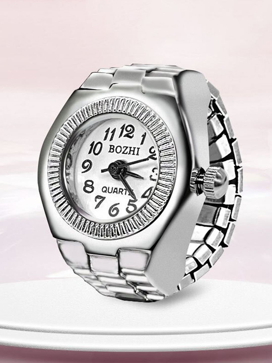 Peora Silver-Plated Analog Watch Stretchable Finger Ring