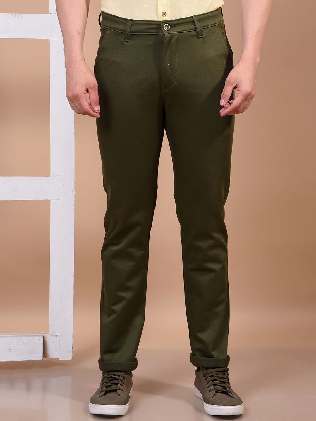Canary London ss-25 Men Textured Smart Slim Fit Wrinkle Free Chinos Trousers