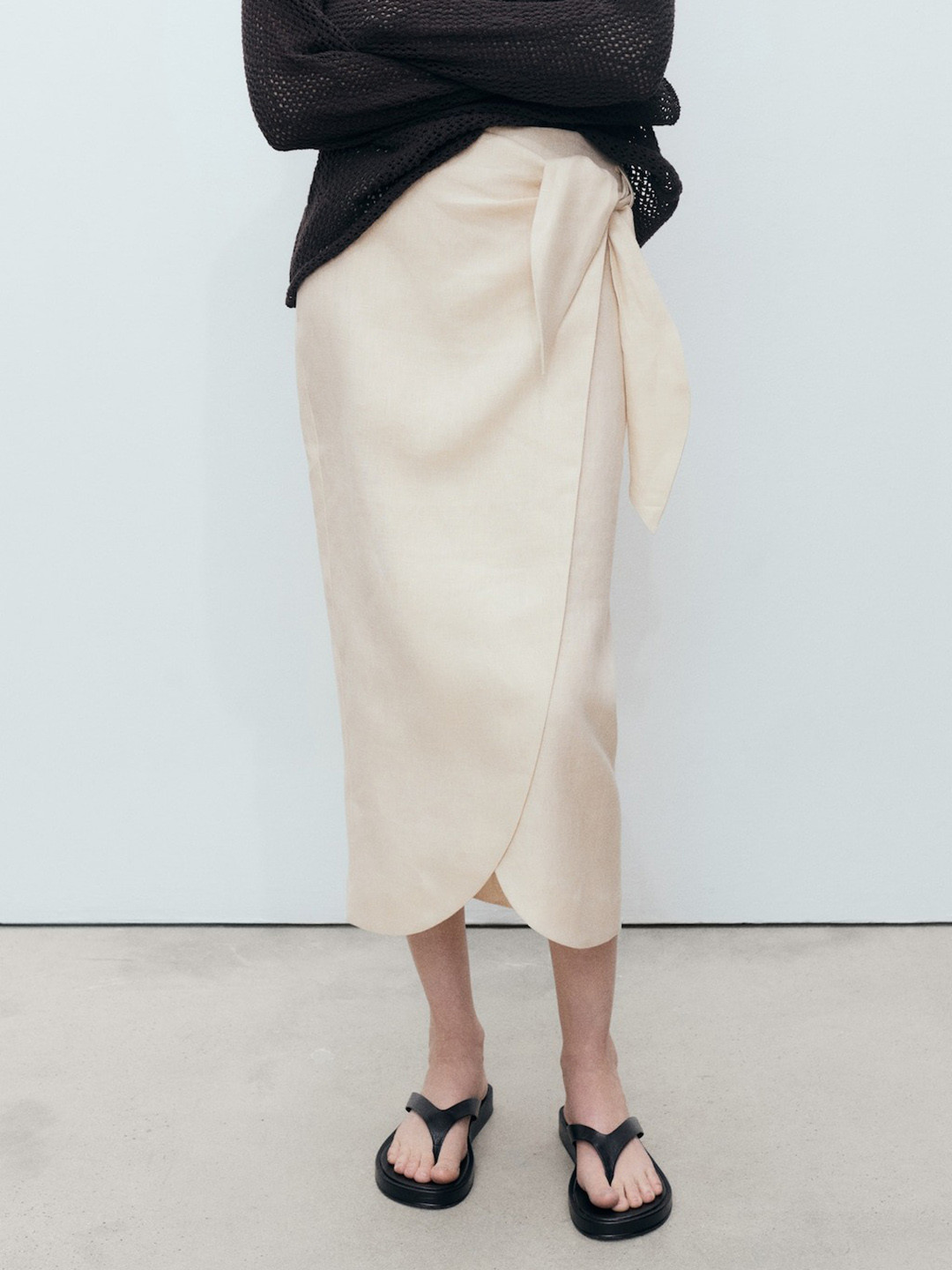 MANGO Pure Linen Midi Wrap Skirt