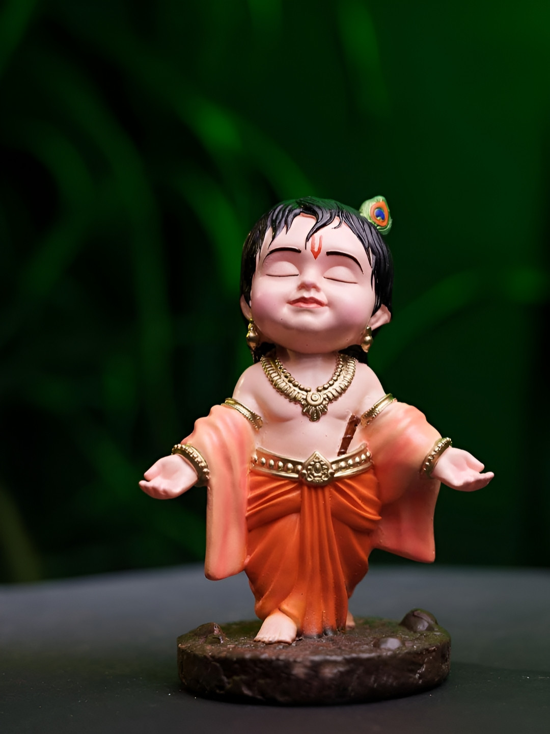 SSS SCULPTURE Bal Gopal Orange Ceramic Matte Living Room Tiny Showpiece - 1.6 Inches