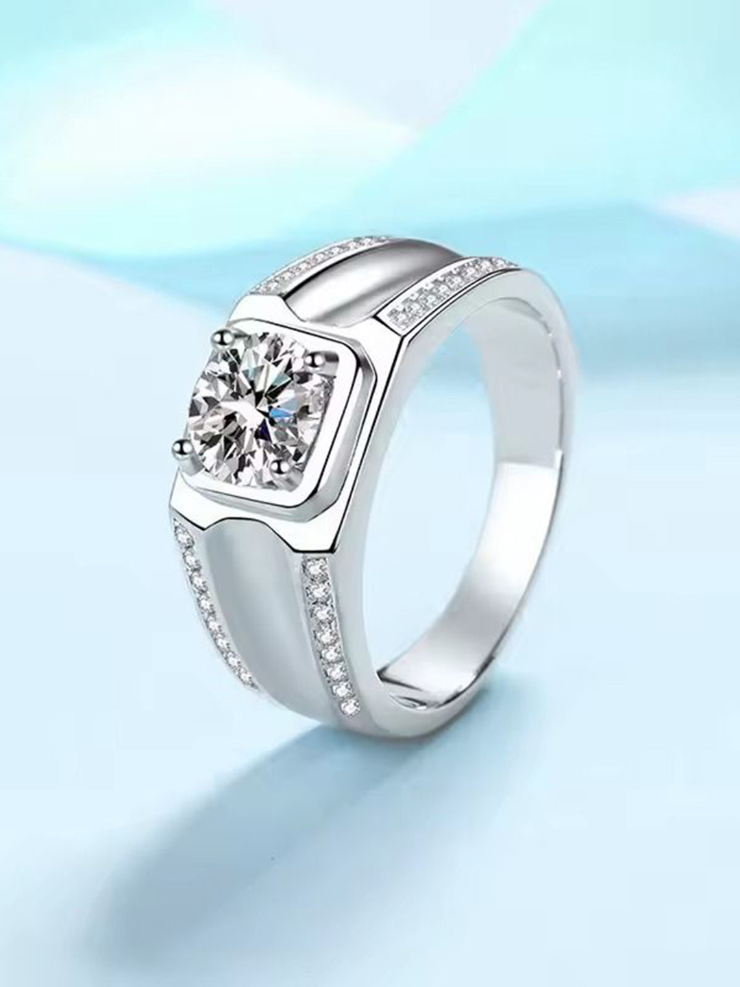 The Roadster Lifestyle Co Men Silver-Plated American Diamond-Studded Finger Ring