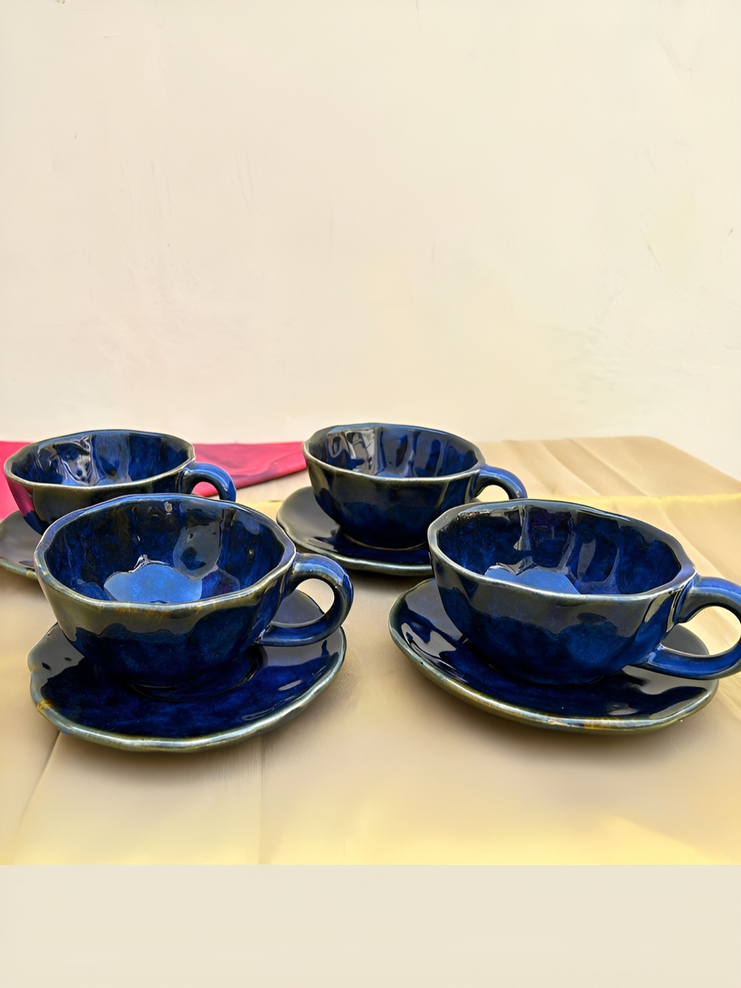 Divy Aarambh Stories Corsica Barret Blue Ceramic Microwave Safe 8 Piece Cups-100ml