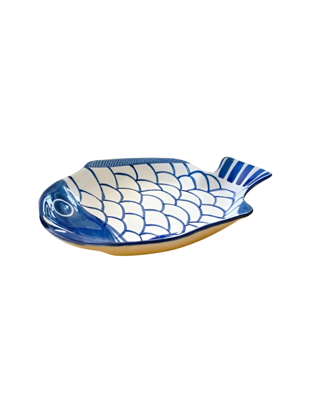 Copacabana Blue And White 2 Pieces Porcelain Microwave Safe Glossy Fish Plates