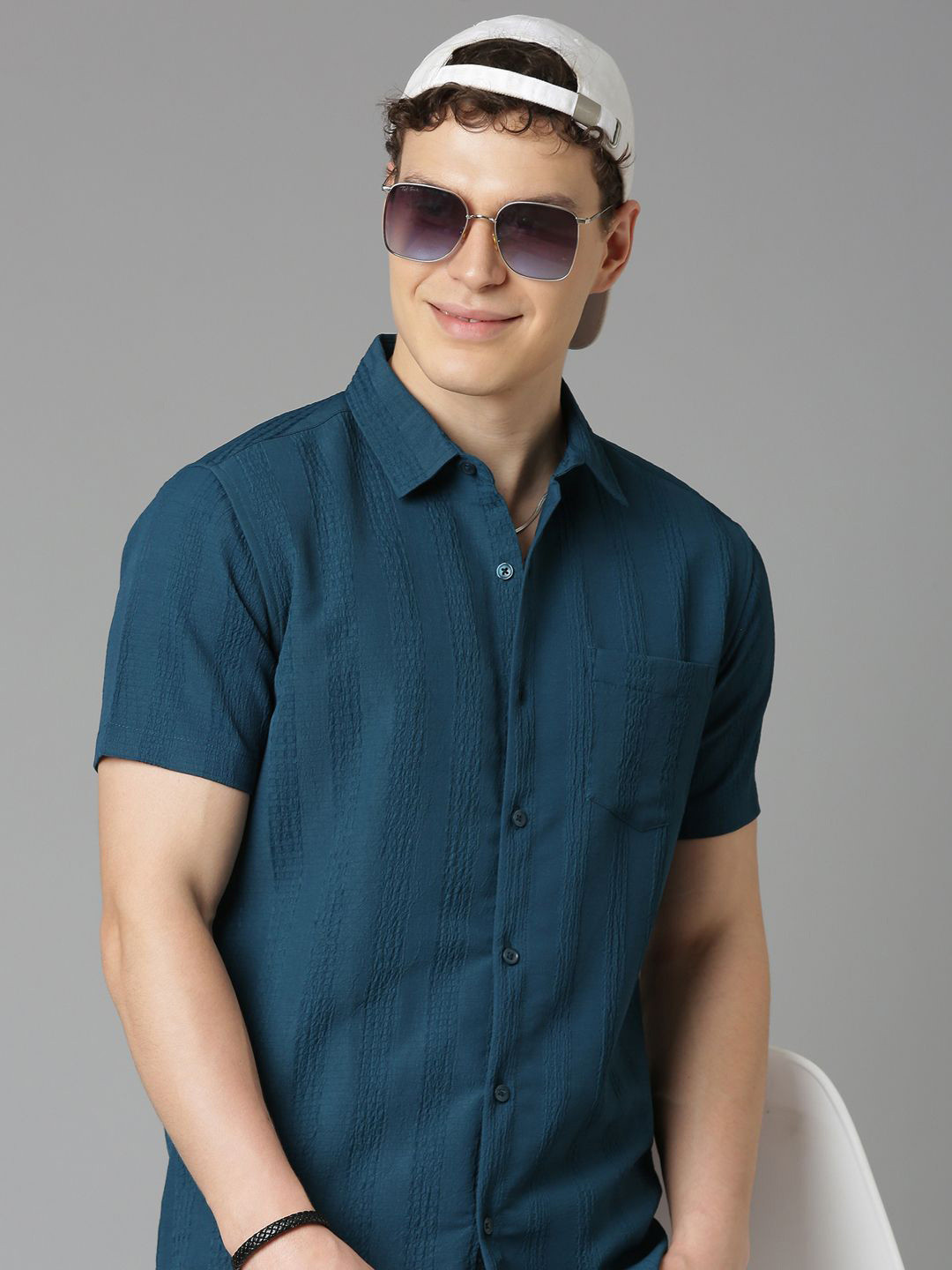 Mast & Harbour Men Striped Textured Classic Shirt