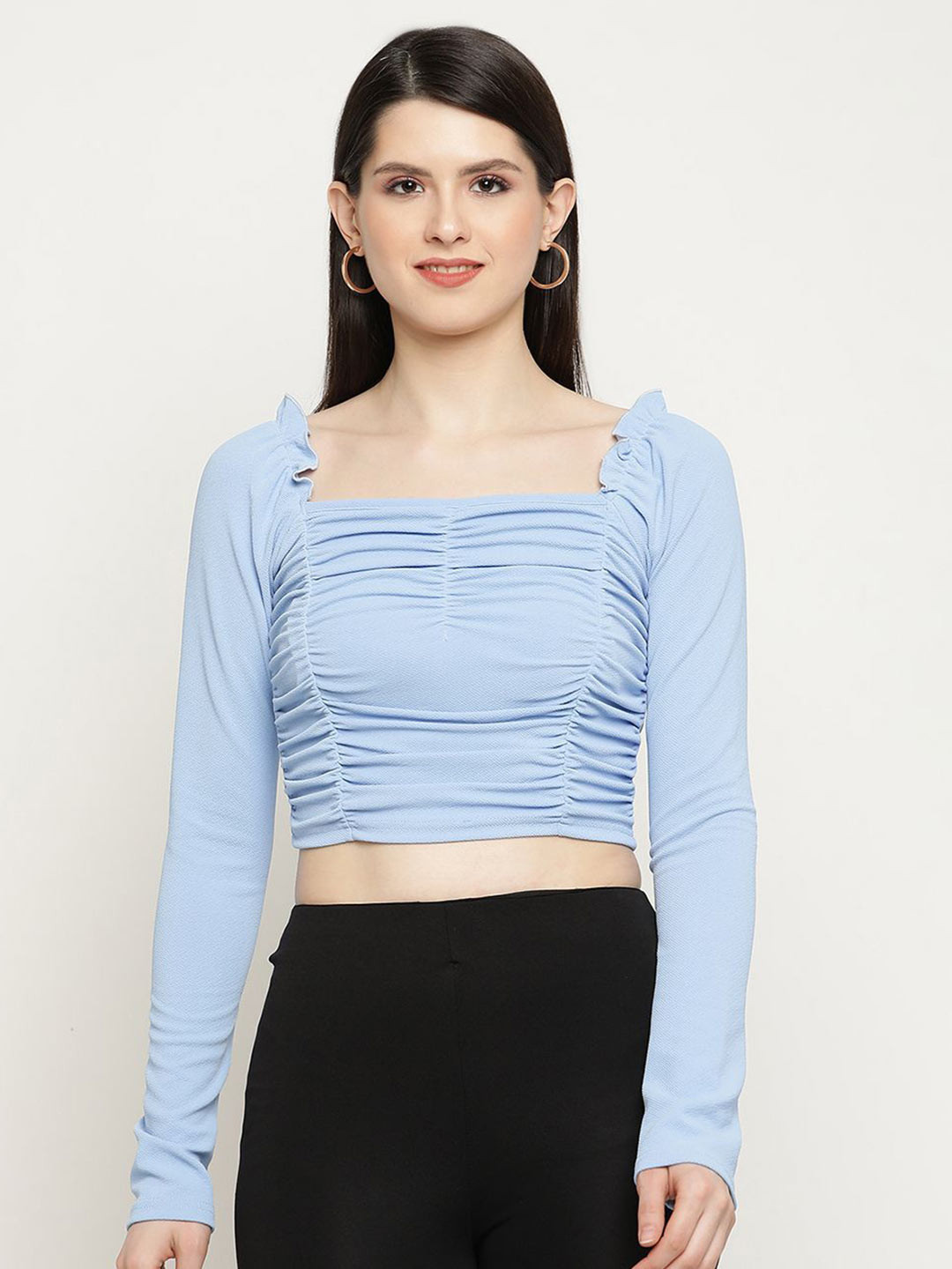 Sugathari Women Square Neck Fitted Crop Top
