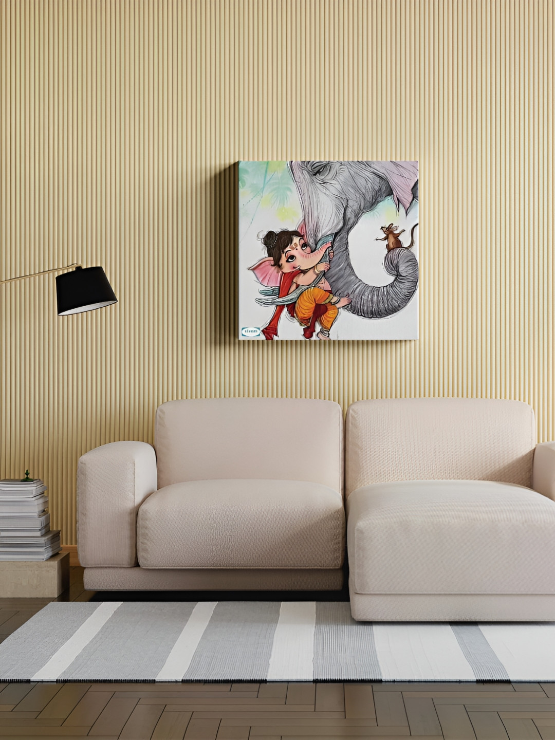 SIVOM White & Grey Vinayag Canvas Religious Wall Art