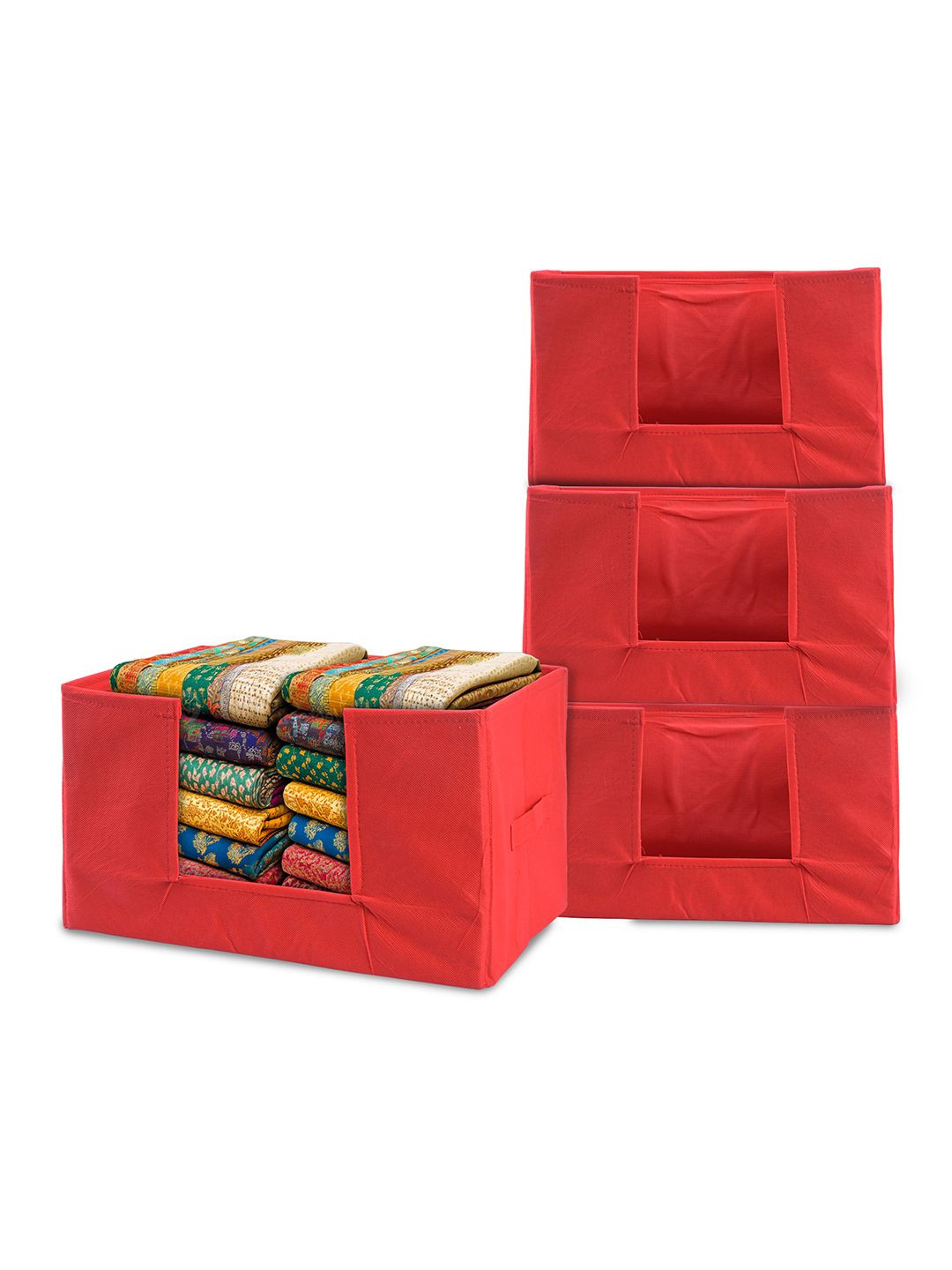 Kuber Industries Red 4 Pieces Non-Woven Cloth Drawer Organisers