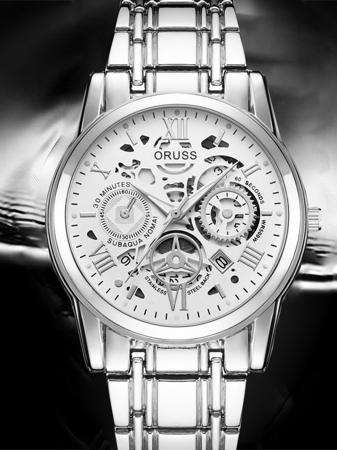 ORUSS Men Round Dial & Stainless Steel Straps Analogue Watch IHGIJBFDJBED