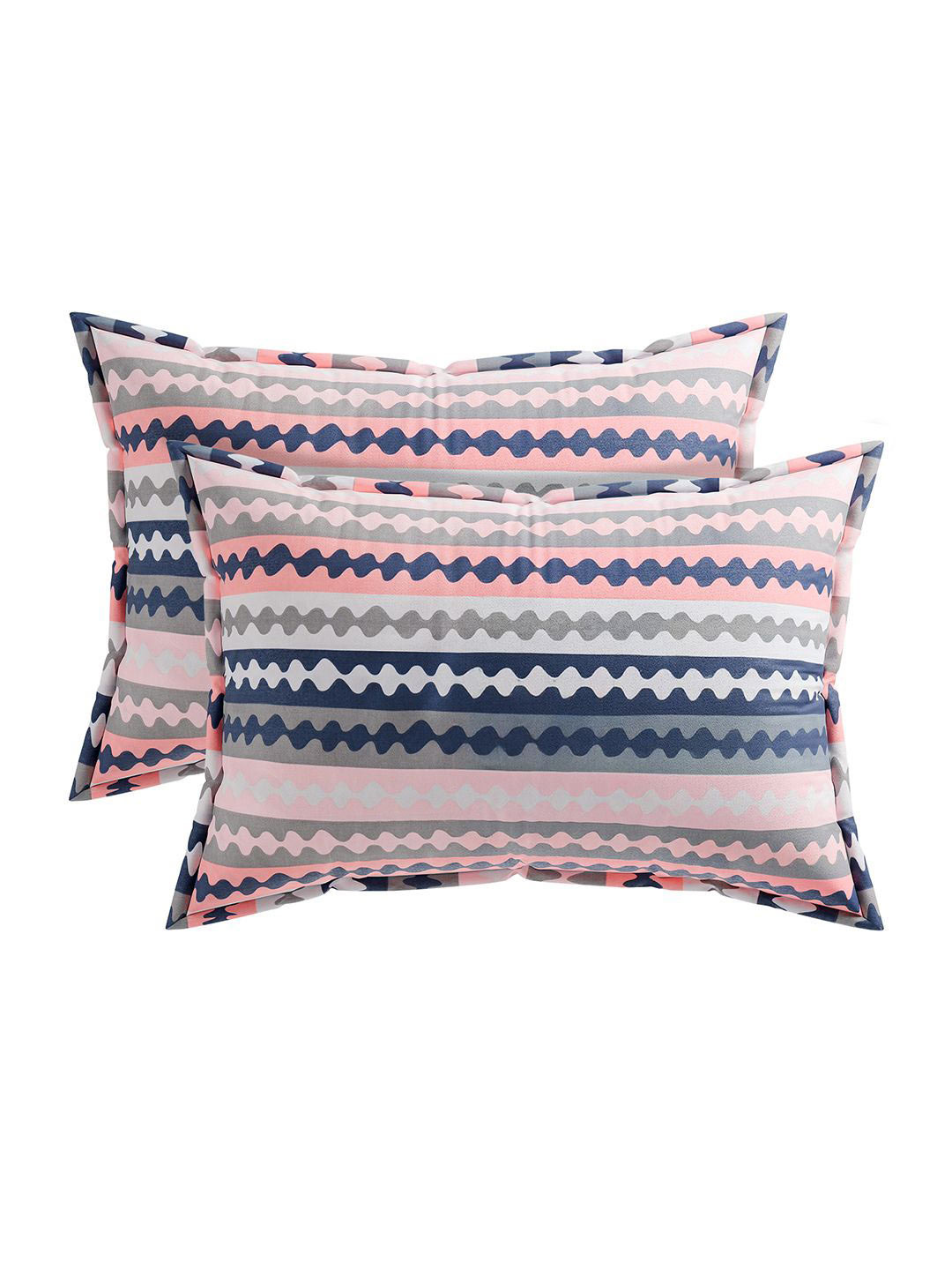 Kuber Industries Pink & Navy Blue 2 Pieces Self Design Pure Cotton Rectangle Pillow Covers