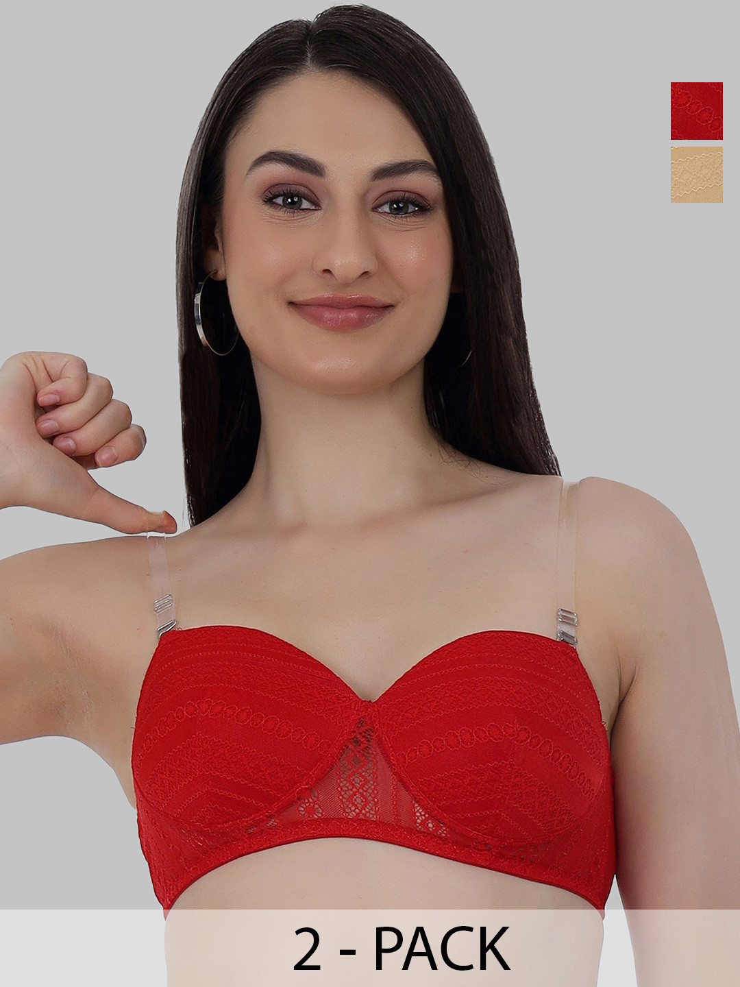 SELFCARE Floral Net Half Coverage Lightly Padded Pack of 2 Bra