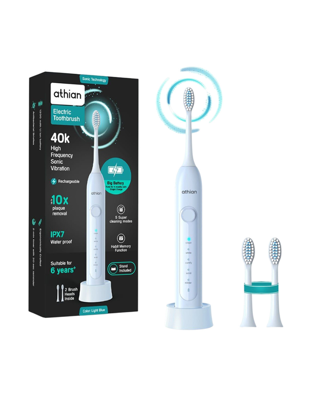 Athian Jumbo Rechargeable Battery Electric Toothbrush With Brush Stand - Blue