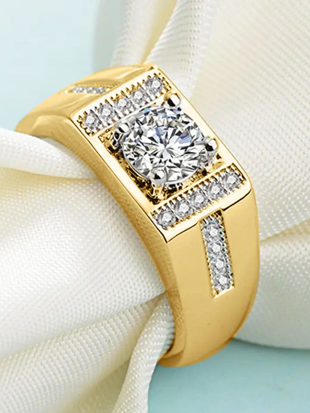 The Roadster Lifestyle Co Men American Diamond-Studded Adjustable Finger Ring