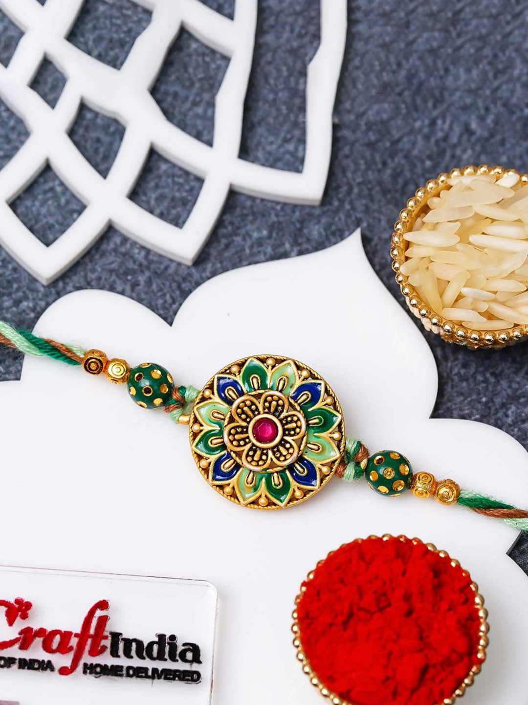 eCraftIndia Stones Studded Flower Design Thread Rakhi