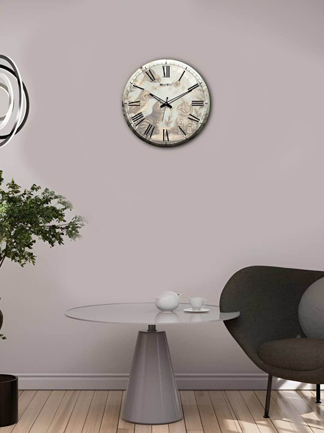 OLIVE TREE Wooden Wall Clock White Printed Round Contemporary Wall Clock