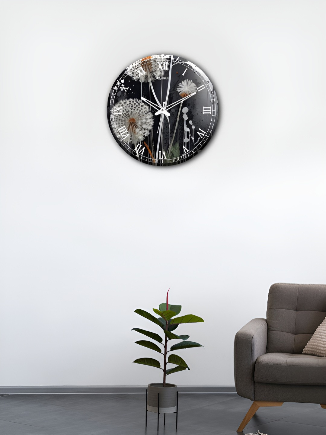 OLIVE TREE Wooden Wall Clock Black Printed Round Contemporary Wall Clock