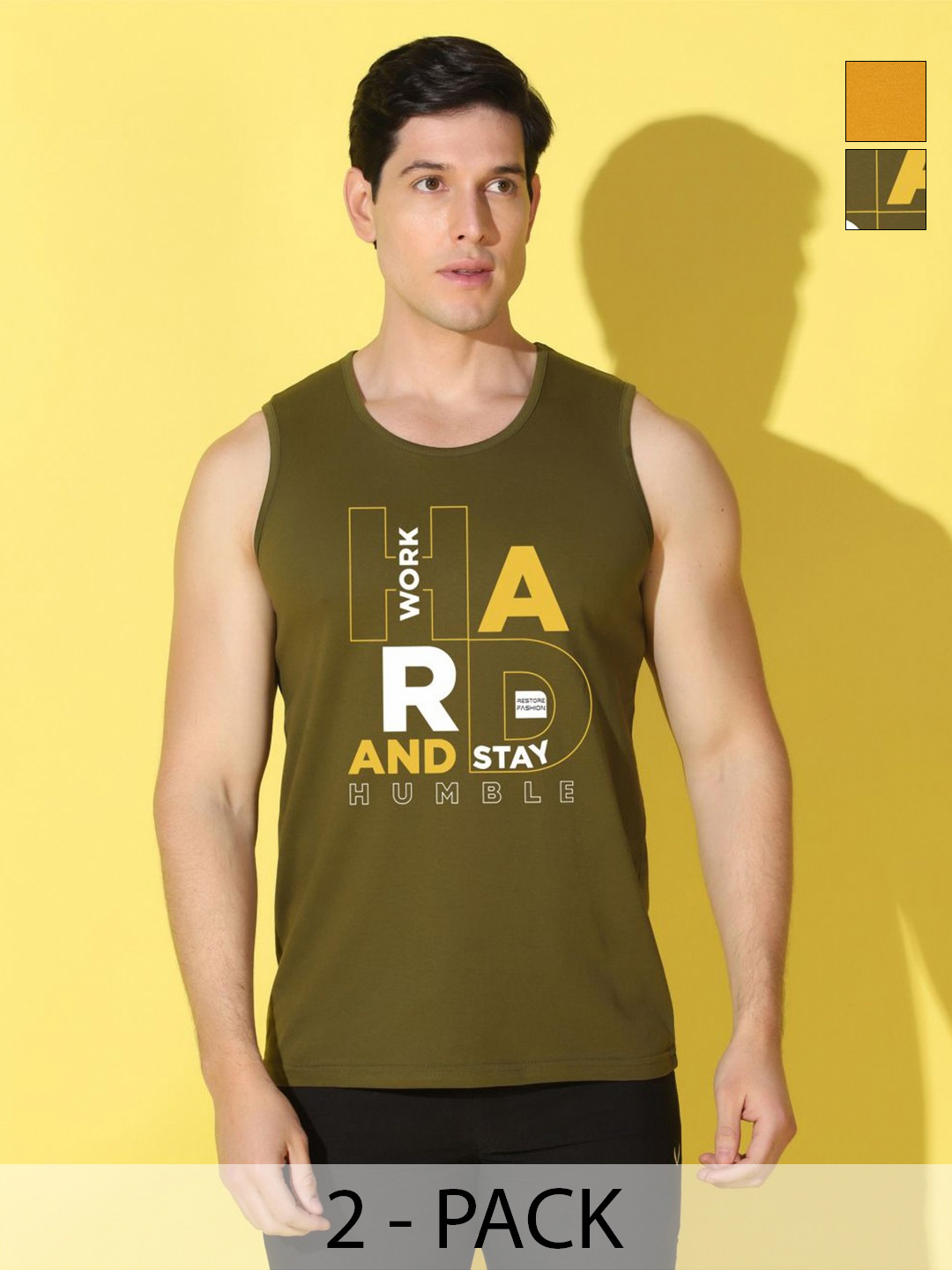 WOOSTRO Men Pack Of 2 Typography Printed Sleevless Slim Fit Tank T-Shirt