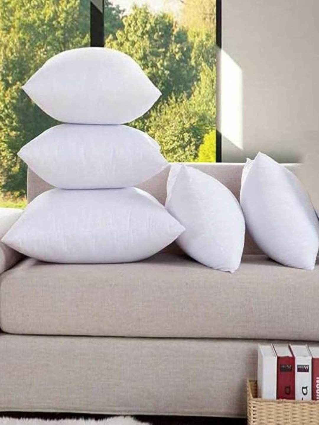 MORADO 5-Pcs White Pure Cotton Rectangular Soft Breathable Fluffy & Comfortable Cushions