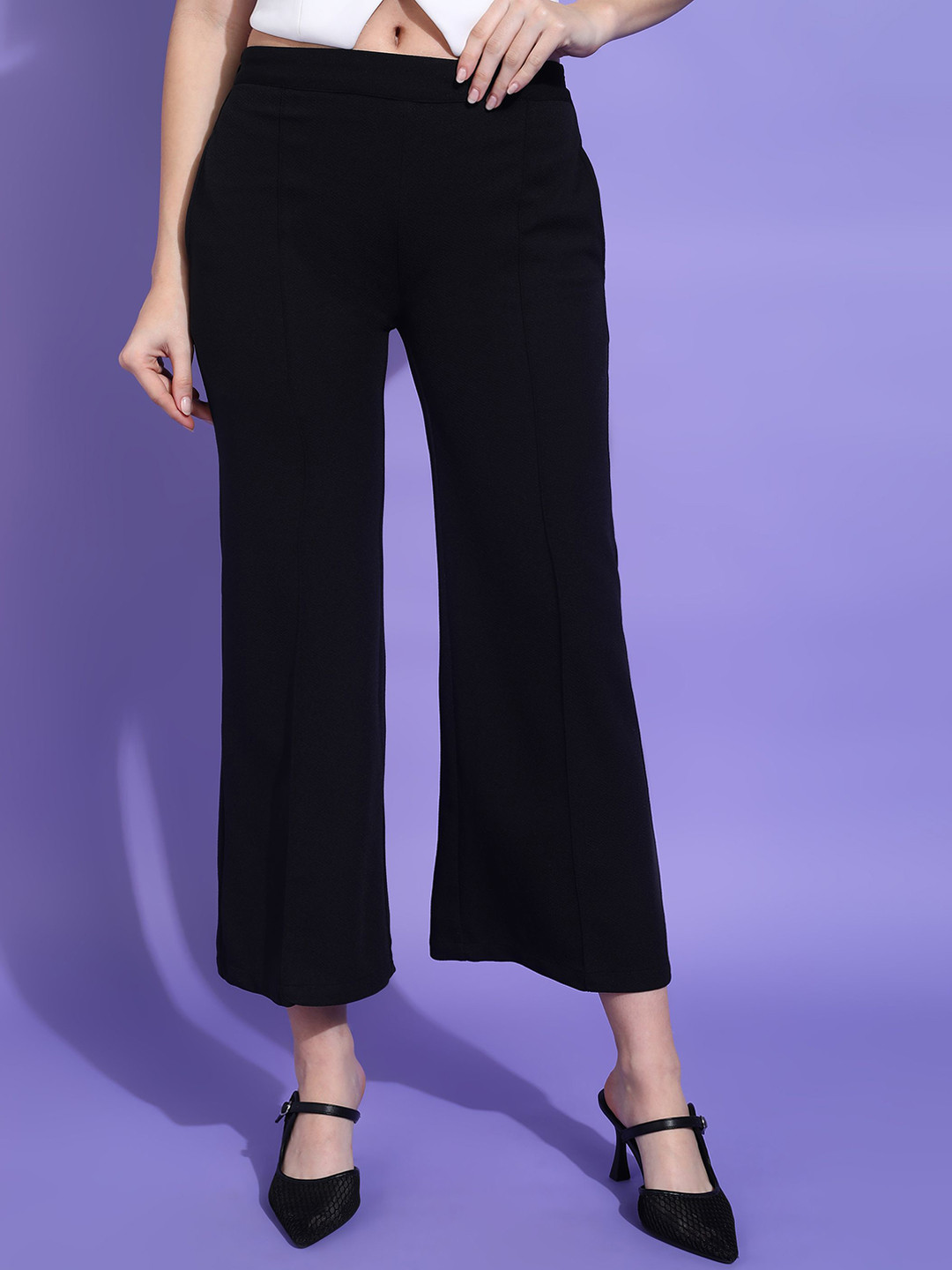 MISS HAUTE Women Smart Mid-Rise Wide Leg Trousers