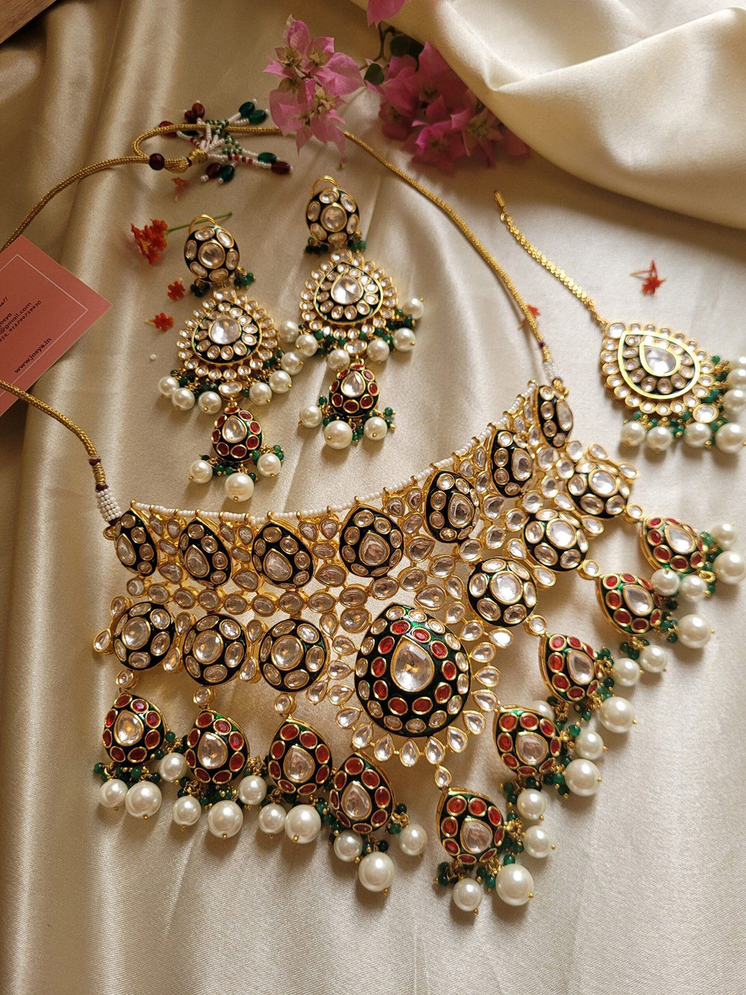 JOSYA Gold-Plated Kundan-Studded & Beaded Bridal Choker Jewellery Set