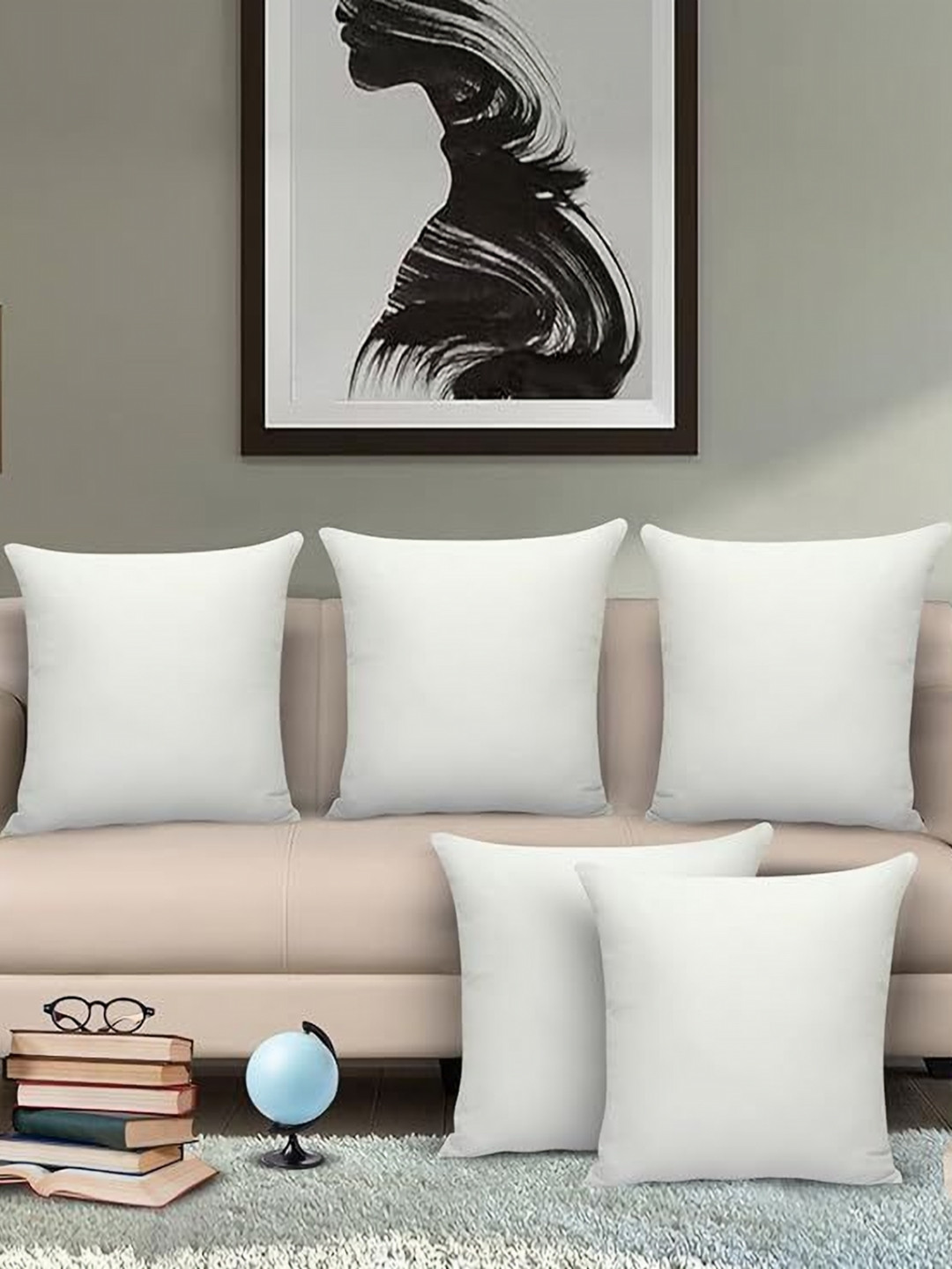 MORADO White Set Of 5 Square Shape Cushions