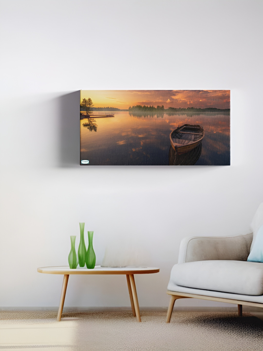 SIVOM Brown & Green Sunset With Boat Canvas Wall Art