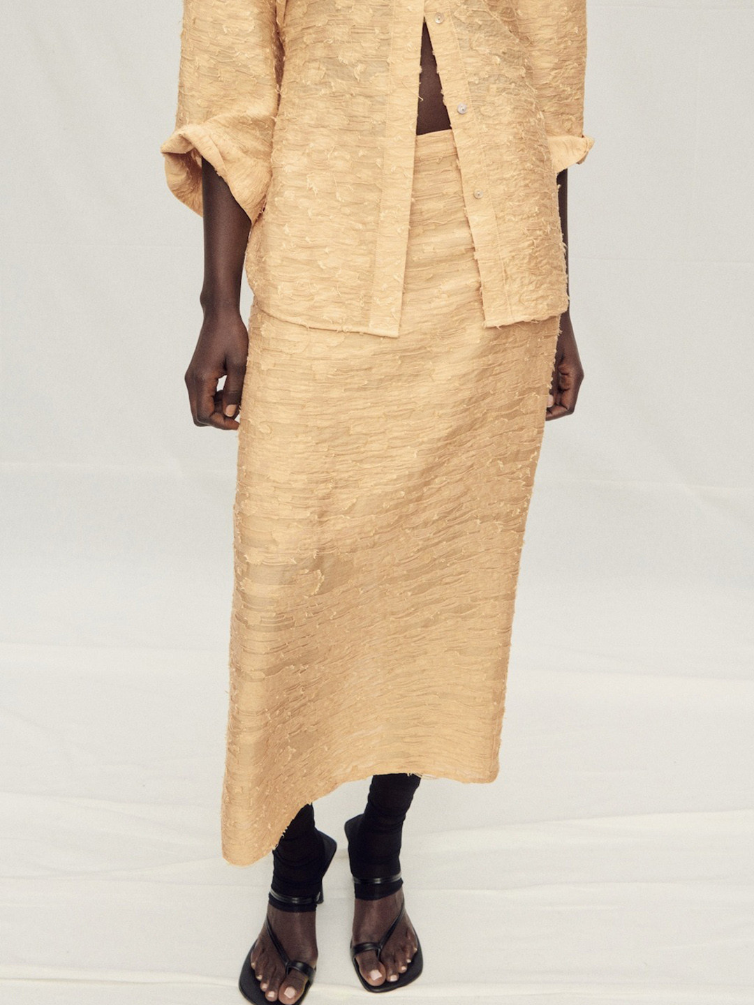 MANGO SELECTION Textured Midi Straight Skirt