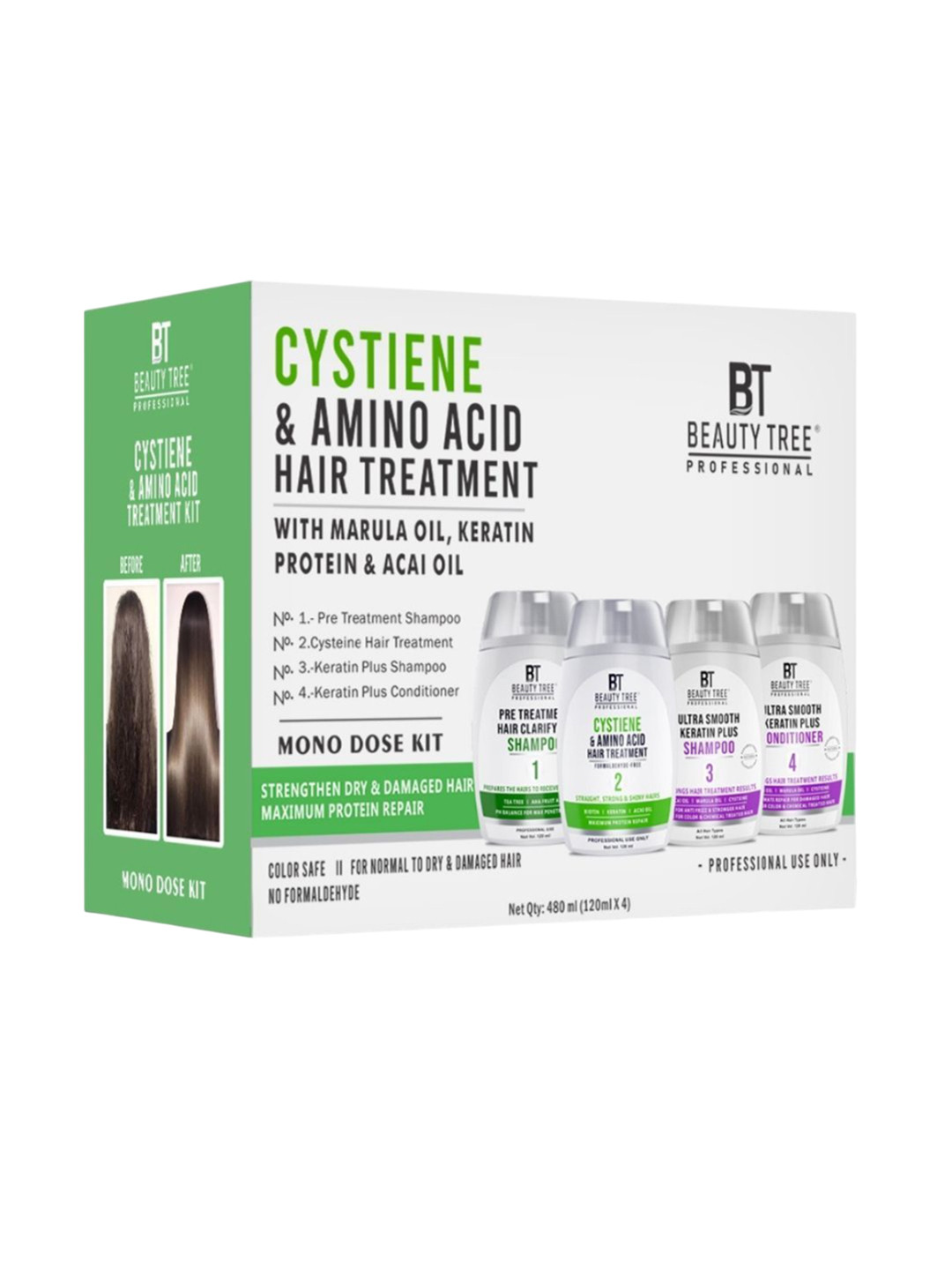 Beauty Tree Set Of 4 Cysteine Hair Treatment Kit With Biotin & Protein - 120 ml Each