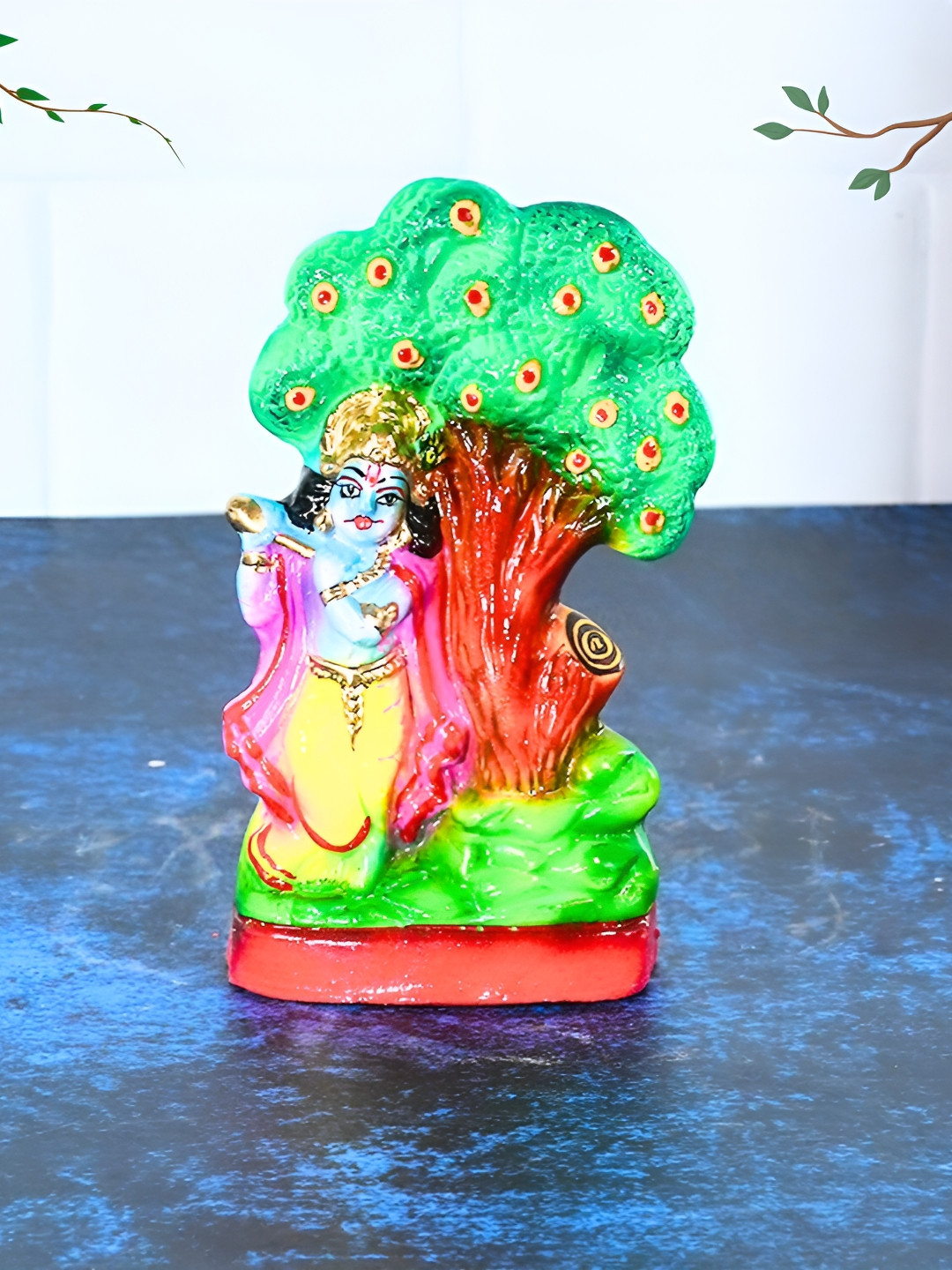 PujaNPujari Krishna with Flute Golu Bommai Red Ceramic Glossy Prayer Room Medium Showpiece - 5.9 Inches