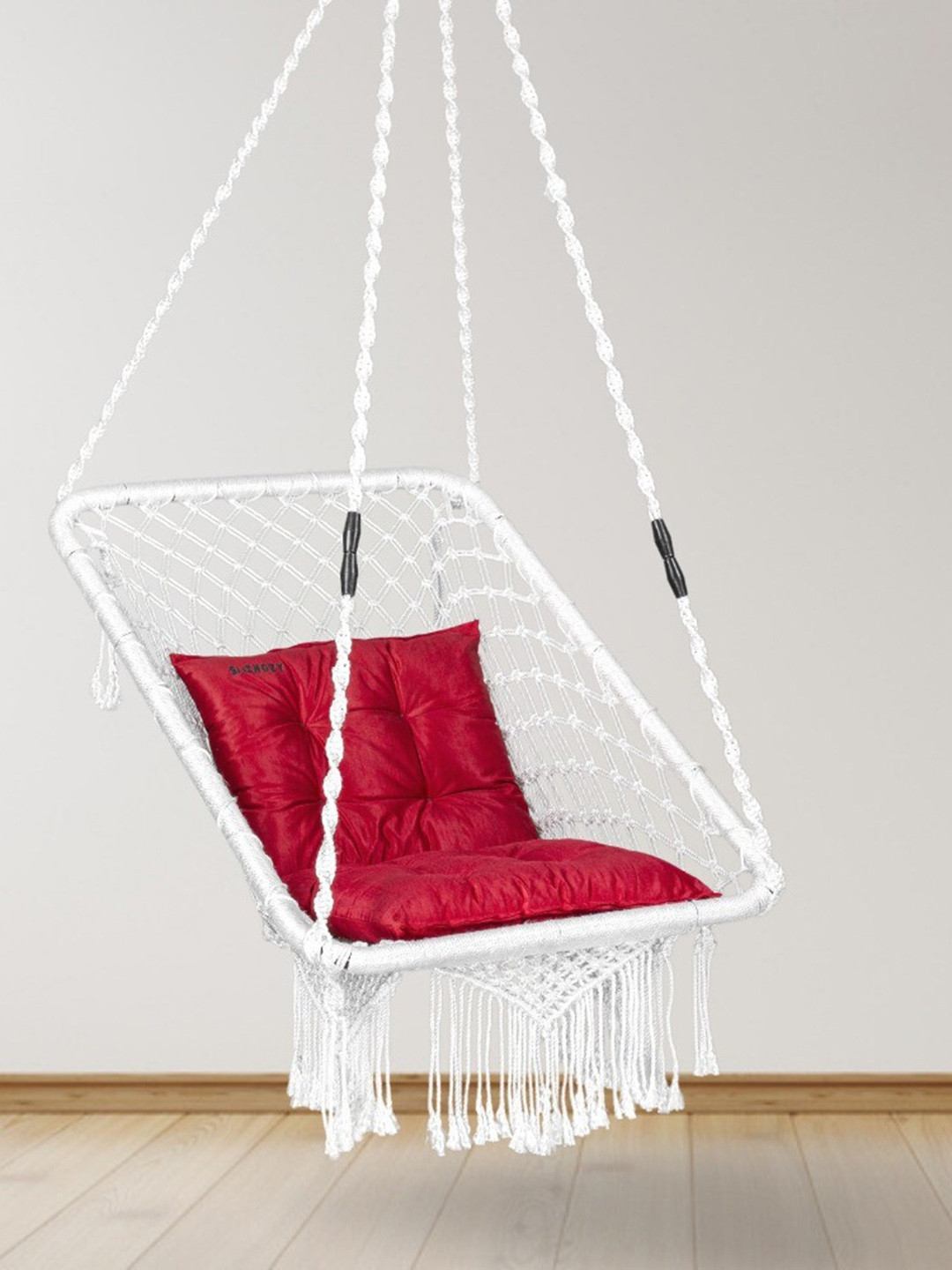 Swingzy White Rectangle Hammock Swing With Red L-Shape Cushion