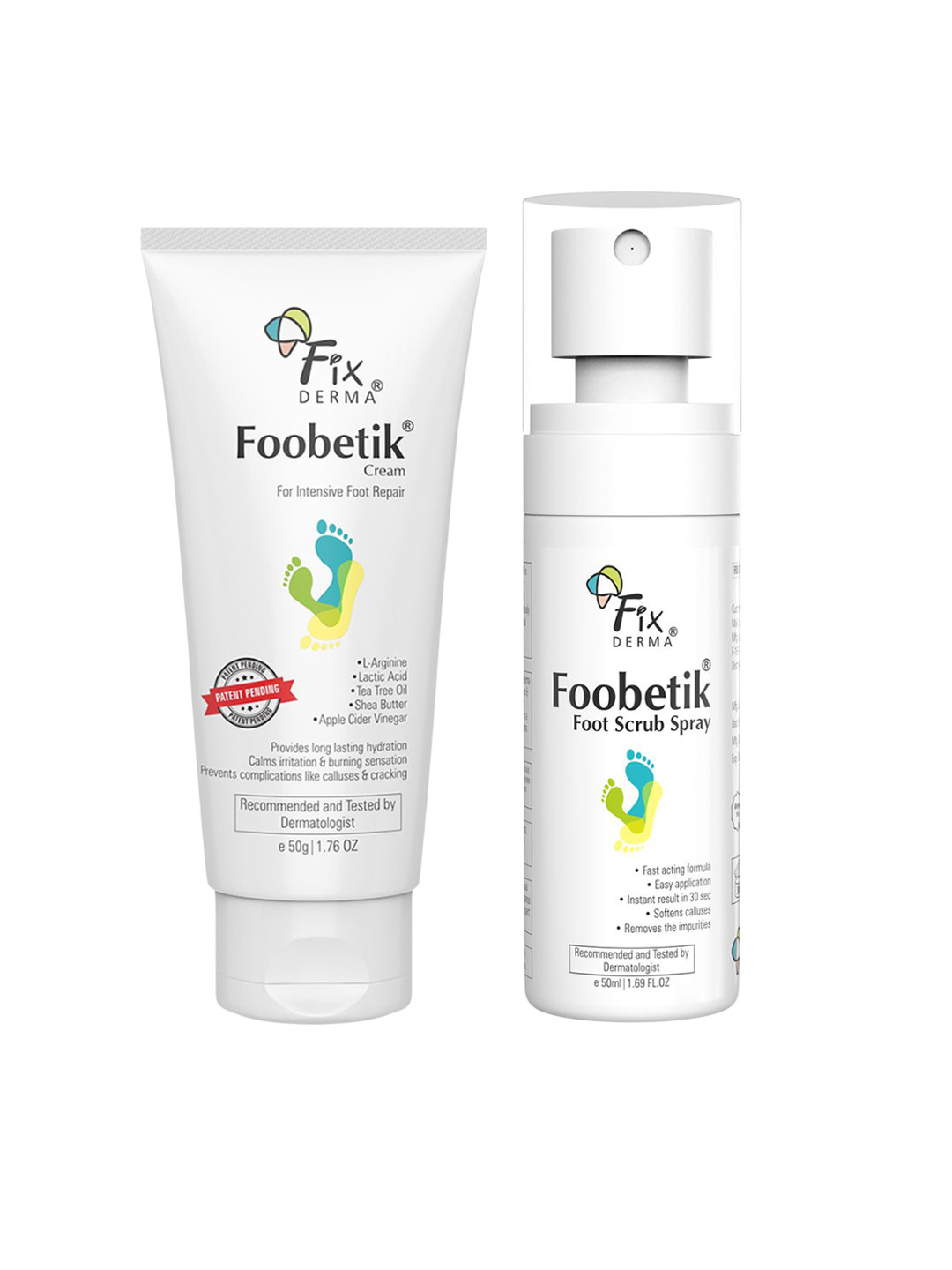 FIXDERMA Set Of 2 Foobetik  Foot Scrub Spray & Cream- 50 g Each