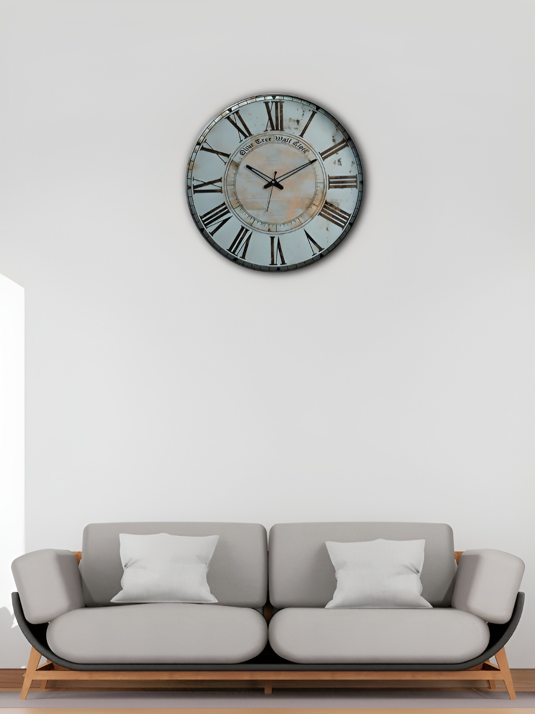 OLIVE TREE Olive Tree Wooden Wall Clock Blue & Brown Printed Round Contemporary Wall Clock