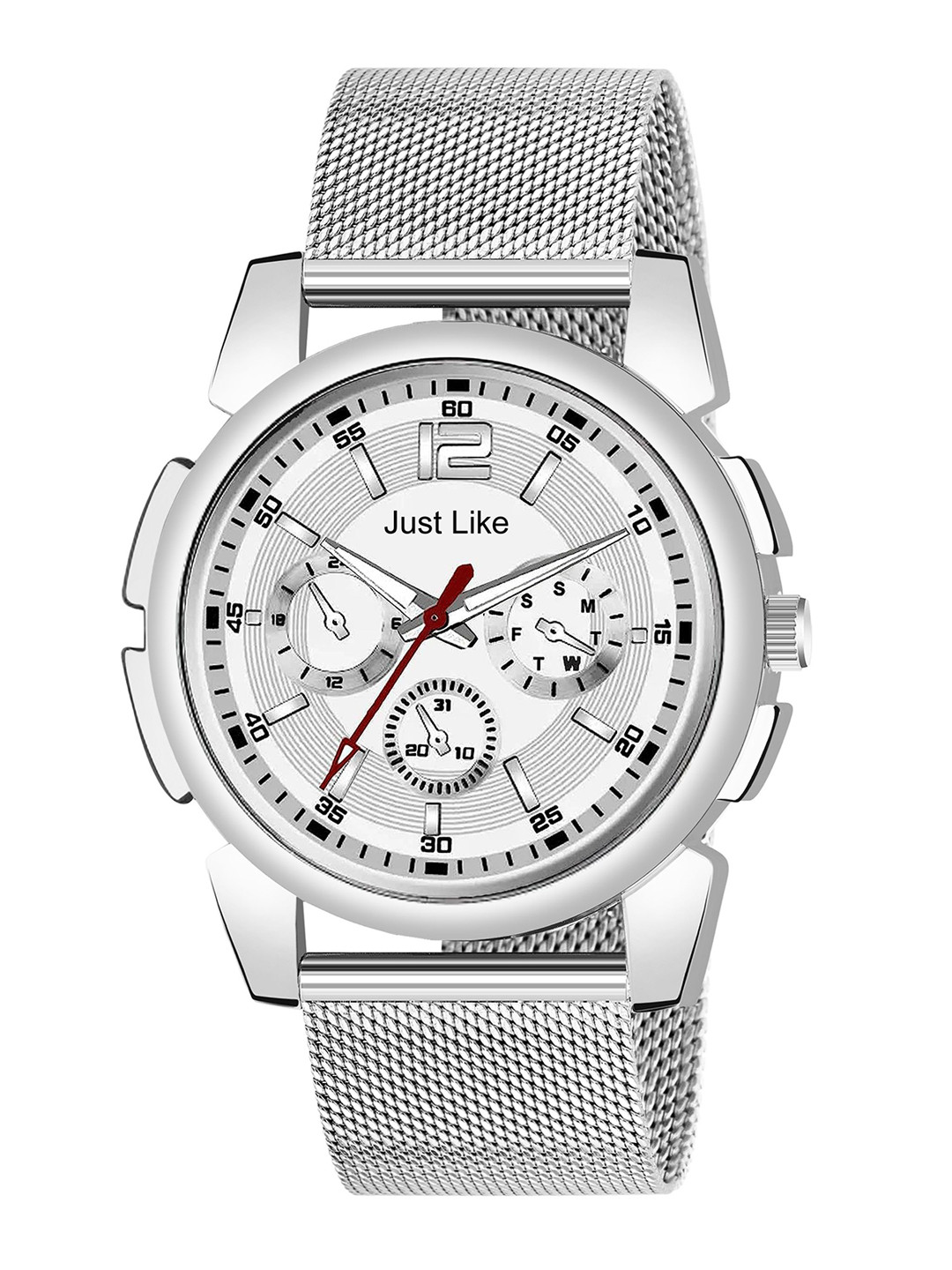 JUST LIKE Men Printed Dial & Stainless Steel Analogue Watch Sefar j-16 tigada Silver