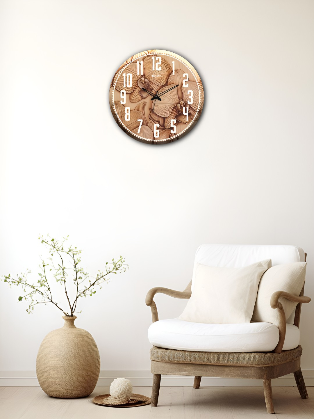 OLIVE TREE Brown & Black Printed Contemporary Wood Wall Clock
