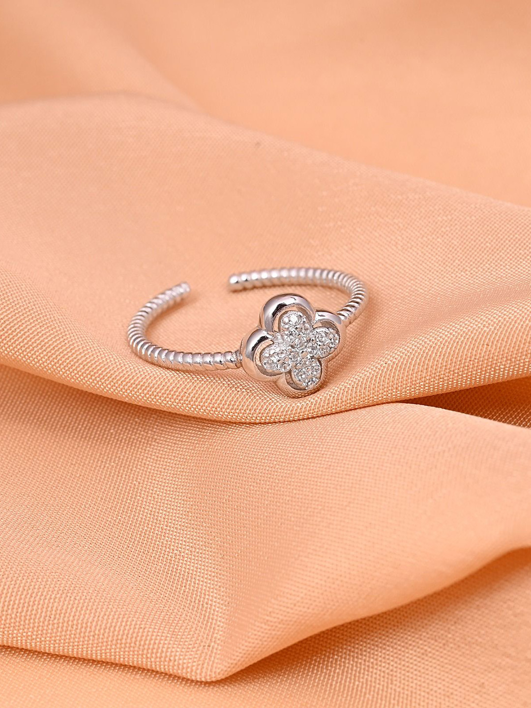 Ovana jewels Rhodium-Plated Cubic Zirconia StuddedFingerRing