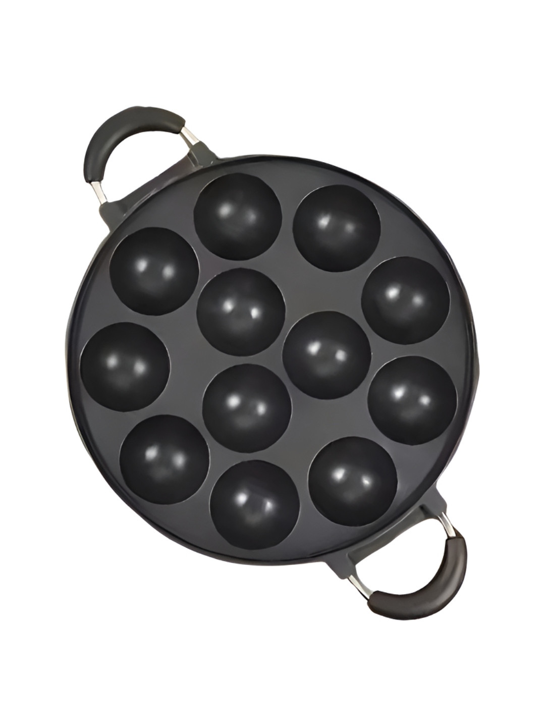 HOMEESSENTIALS Black Aluminium Appam Pan - 12 Pit