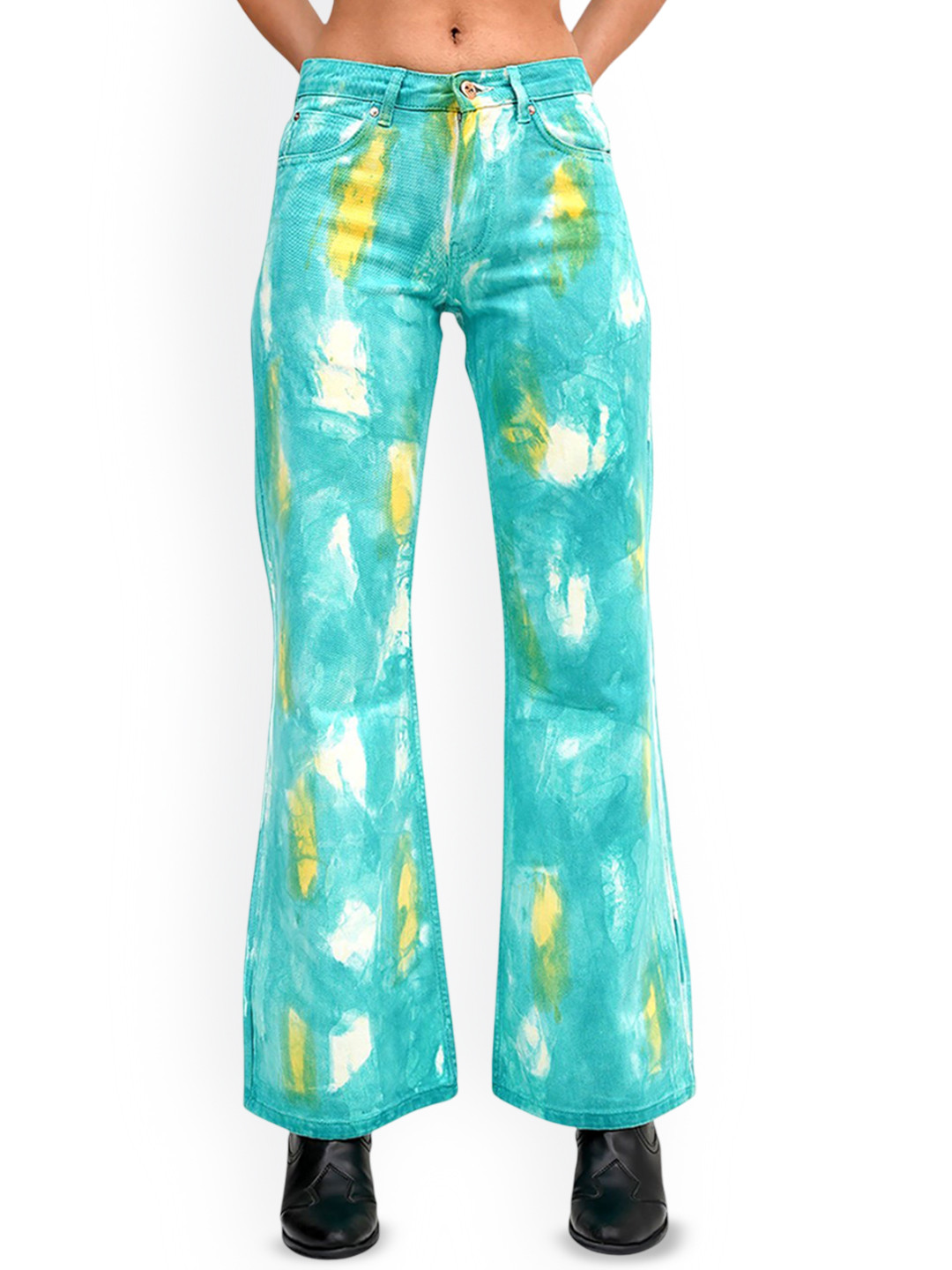 DAYER Women Mid-Rise Heavy Fade Cotton Bootcut Jeans