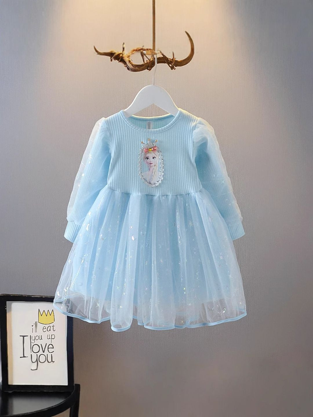 YK Girls Elsa Tulle Fit & Flare Knee Length Dress